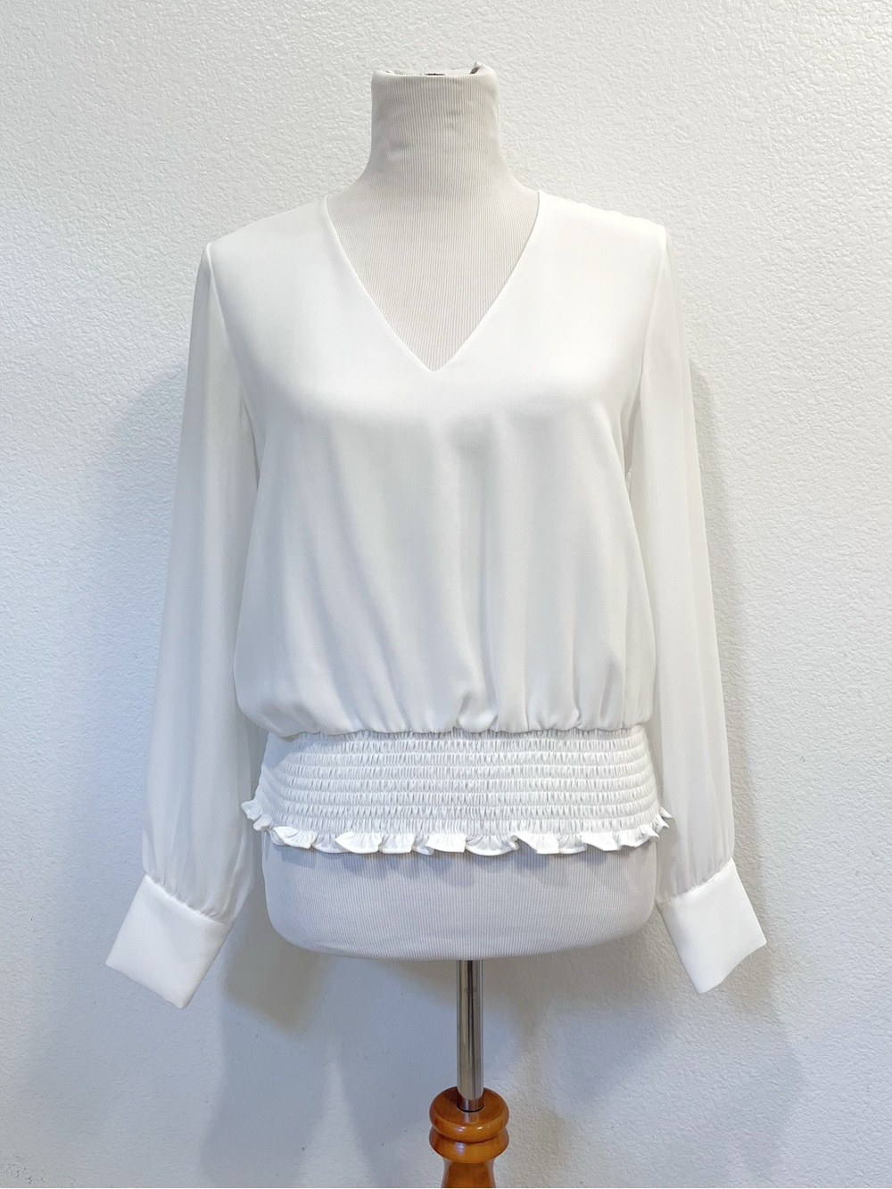 EUC | 1. State - Chiffon Smocked Waist Longsleeve Blouse | Small, White